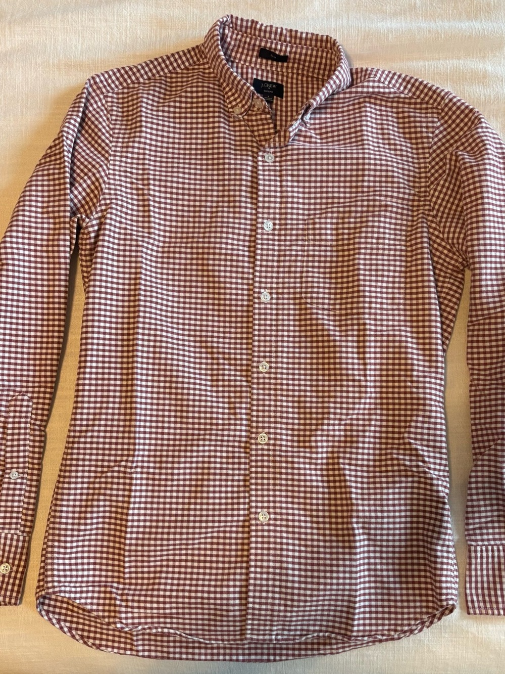 J. Crew Factory Men's Red and White Gingham Button-Down Shirt